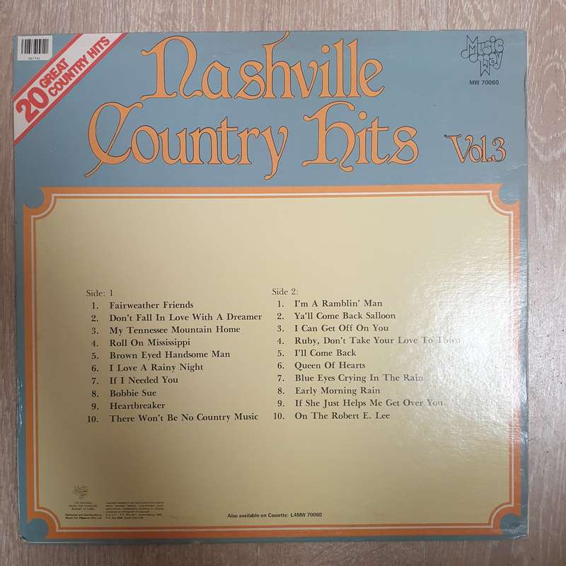 Nashville Country Hits Vol 3 - Vinyl LP Record - Very-Good+ Quality (VG+)