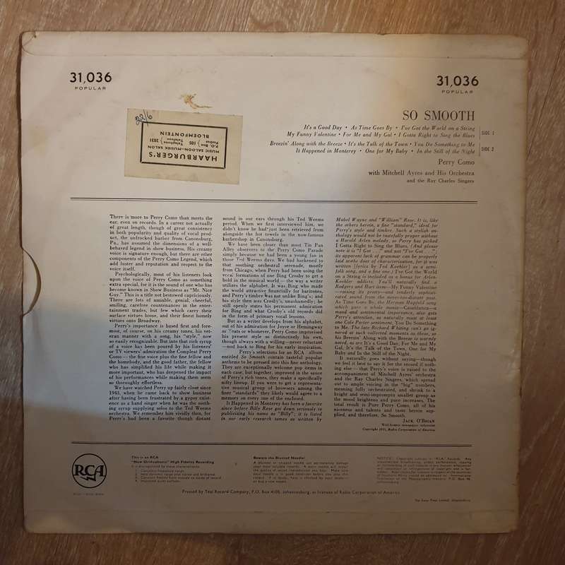 Perry Como  So Smooth -  Vinyl LP Record - Very-Good+ Quality (VG+)