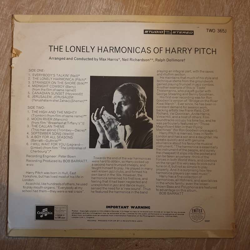 Harry Pitch  The Lonely Harmonicas Of Harry Pitch - Vinyl LP Record - Very-Good+ Quality (VG+)