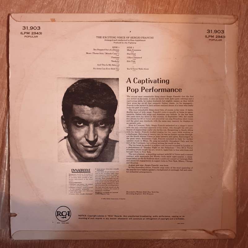 Sergio Franchi  The Exciting Voice Of Sergio Franchi - Vinyl LP Record - Very-Good+ Quality...