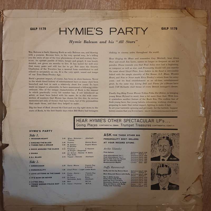 Hymie Baleson - Hymies Party - Vinyl LP Record - Good Quality (G) (Vinyl Specials)
