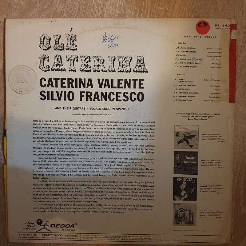 Caterina Valente - Silvio Francesco  Olé Caterina - Vinyl LP Record - Very-Good+ Quality (...