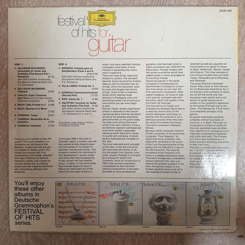 Narciso Yepes  For Guitar With Narciso Yepes - Vinyl LP Record - Very-Good+ Quality (VG+)