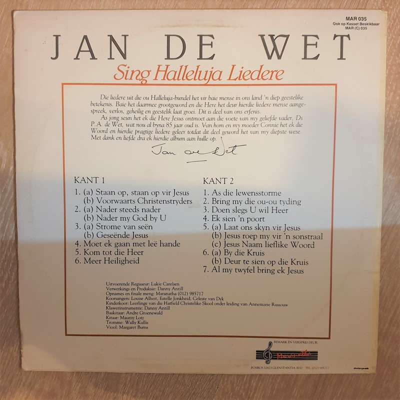 Jan De Wet Sing Halleluja Liedere -  Vinyl LP Record - Very-Good+ Quality (VG+)