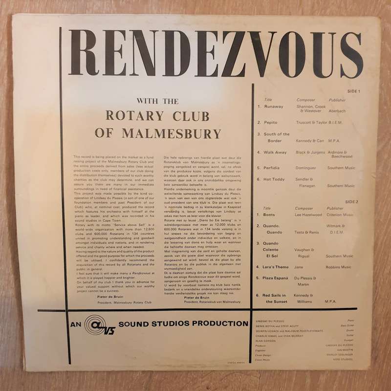 Lindsay du Plessis and His Music with the Rotary Club of Malmesbury - Rendezvous - Vinyl LP Recor...