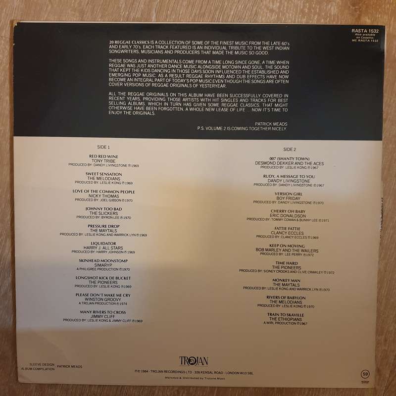 20 Reggae Classics - Vinyl LP Record - Very-Good+ Quality (VG+)