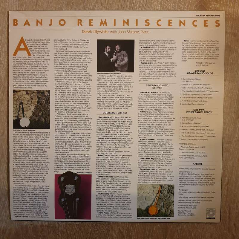 Derek Lillywhite With John Malone  Banjo Reminiscences - Vinyl LP Record - Very-Good+ Quali...