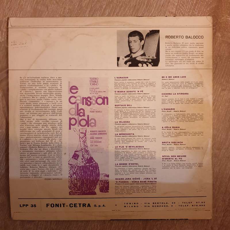 Roberto Balocco  Le Canssôn Dla Piola - Vinyl LP Record - Opened  - Good+ Quality (G+)