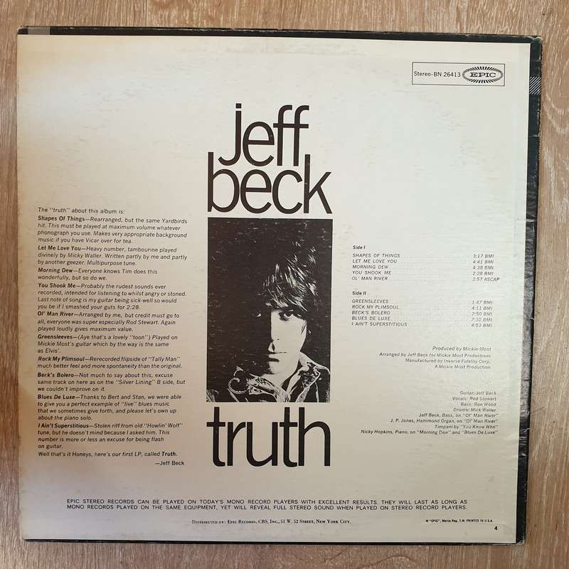 Jeff Beck  Truth -  Vinyl LP Record - Very-Good Quality (VG)