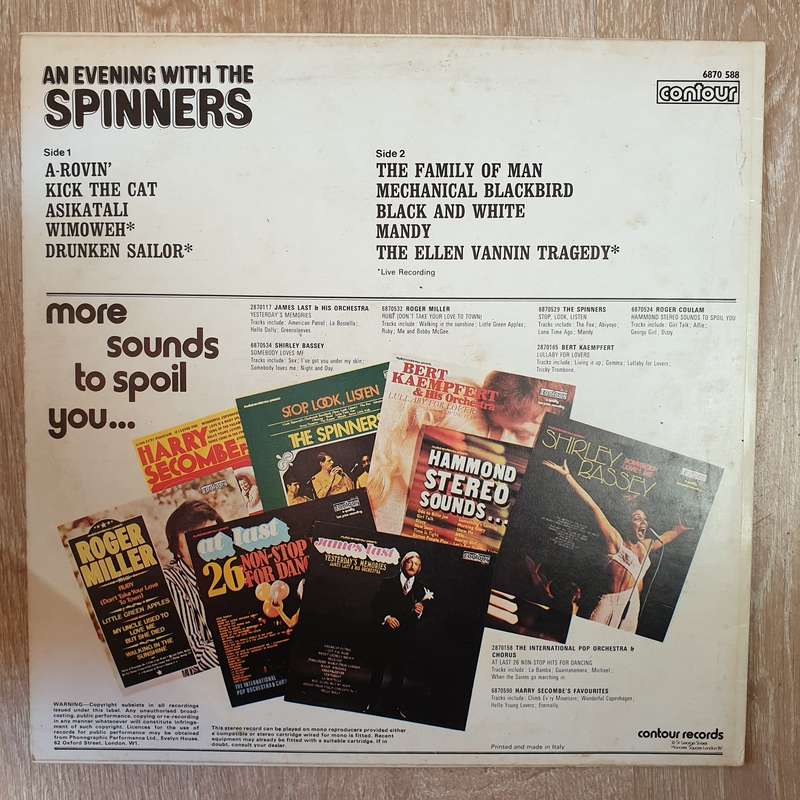 The Spinners  An Evening With The Spinners -  Vinyl LP Record - Very-Good+ Quality (VG+)