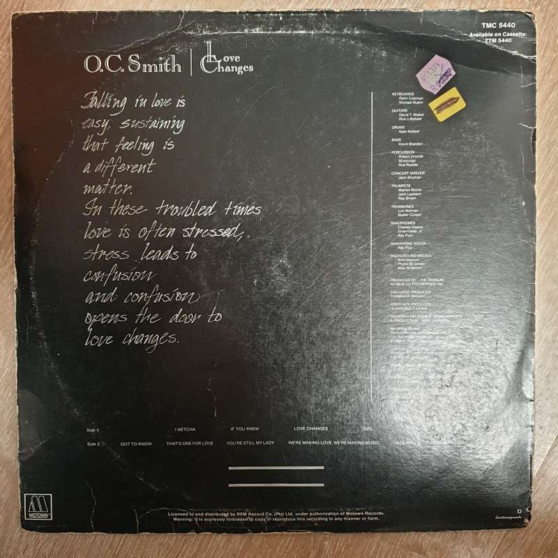 O.C.Smith  Love Changes -  Vinyl LP Record - Very-Good Quality (VG)