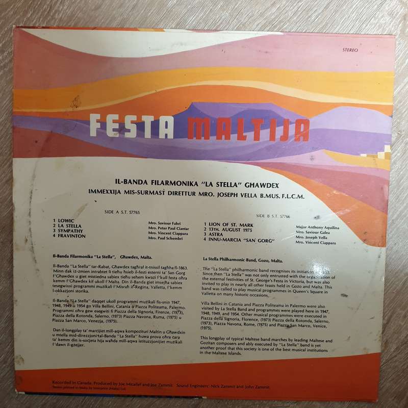 Festa Maltija  - La Stella Band  Vinyl LP Record - Very-Good+ Quality (VG+)