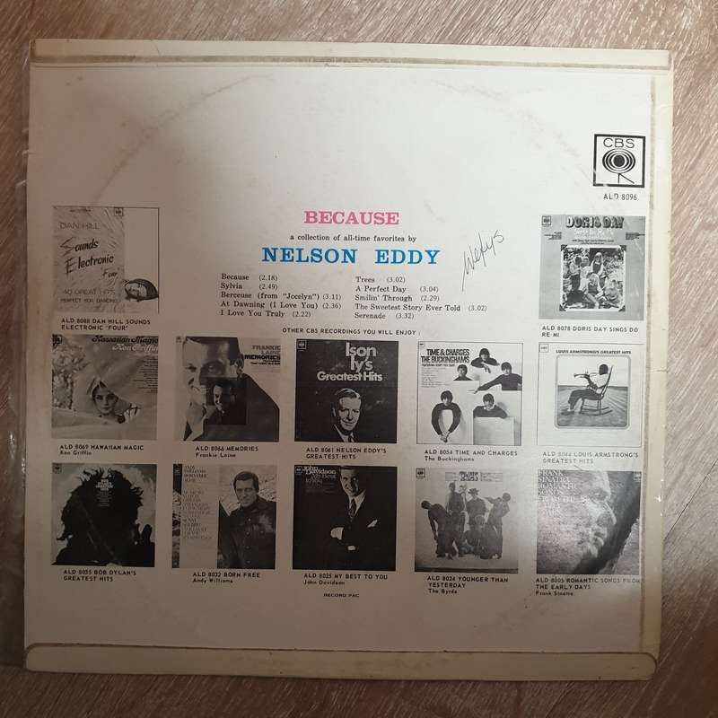 Nelson Eddy - Because  Vinyl LP Record - Very-Good+ Quality (VG+)
