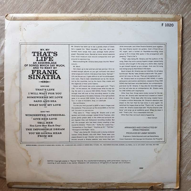 Frank Sinatra  That's Life  Vinyl LP Record - Very-Good+ Quality (VG+)