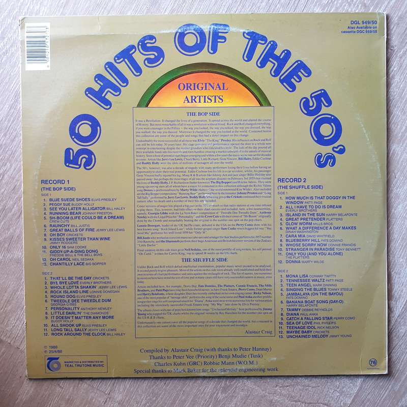 50 Years of Hits - 50 Original Songs  - Double Vinyl LP Record - Very-Good+ Quality (VG+)
