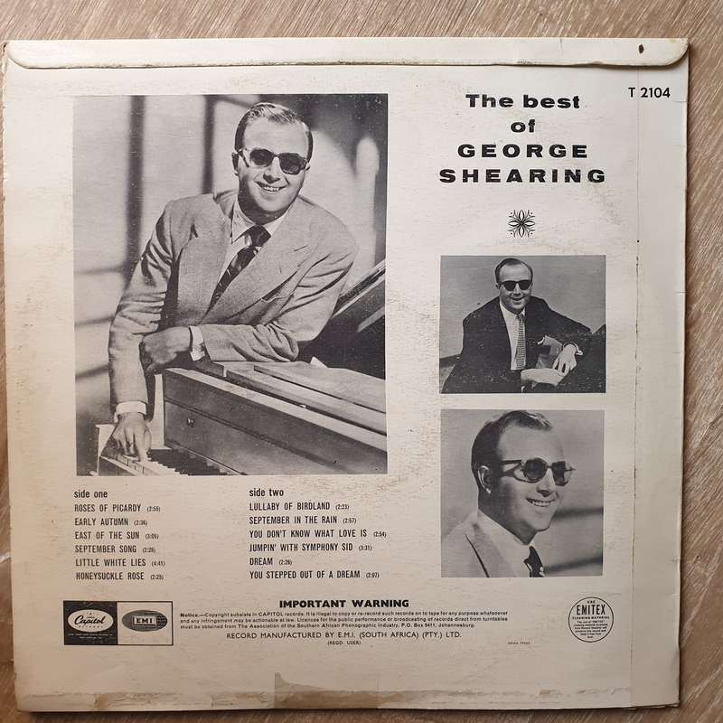 George Shearing  The Best Of George Shearing  Vinyl LP Record - Very-Good+ Quality (VG+)
