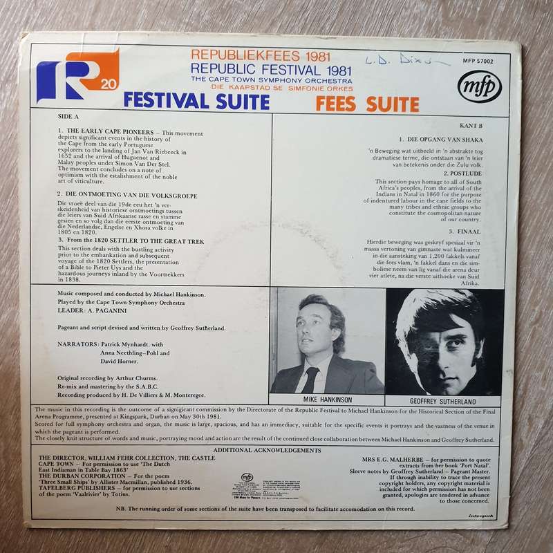 The Cape Town Symphony Orchestra - Festival Suite - Republic Festival 1981 - Vinyl LP Record - Ve...