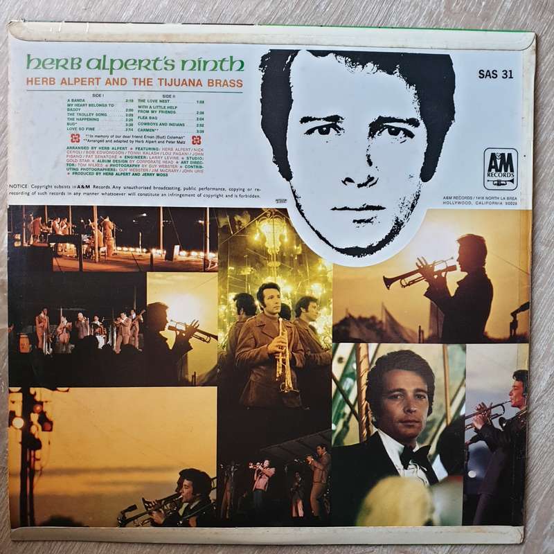 Herb Alpert & the Tijuana Brass - Herb Alpert's Ninth - Vinyl LP Record - Very-Good+ Quality (VG+)