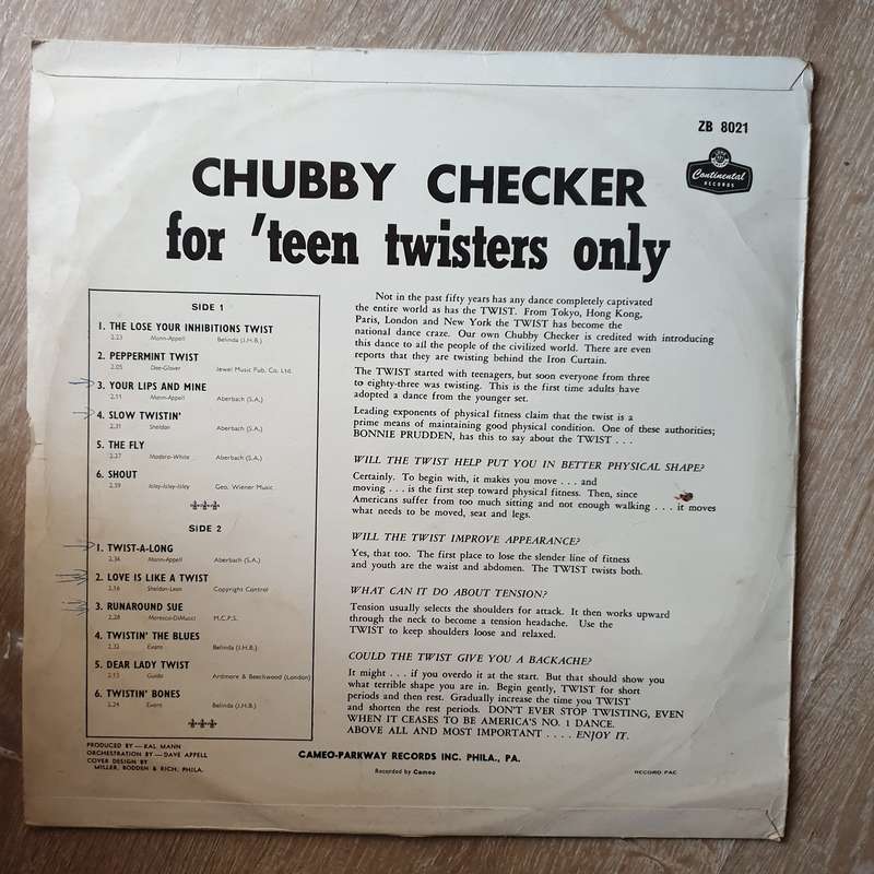 Chubby Checker  For 'Teen Twisters Only - Vinyl LP Record - Very-Good+ Quality (VG+)