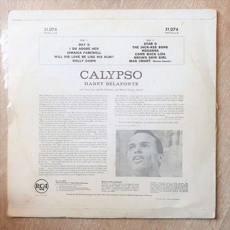 Harry Belafonte  Calypso - Vinyl LP Record - Opened  - Good Quality (G)