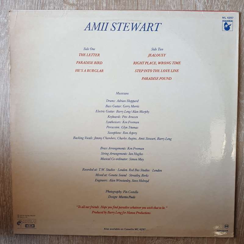 Amii Stewart  Paradise Bird - Vinyl LP Record - Opened  - Very-Good- Quality (VG-)