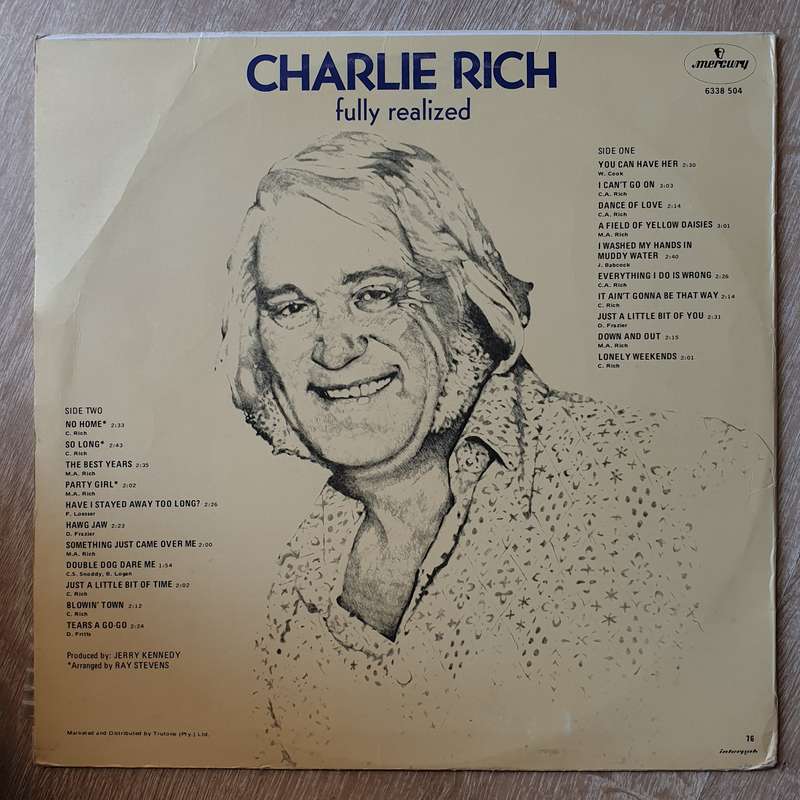 Charlie Rich  Fully Realized  Vinyl LP Record - Very-Good+ Quality (VG+)
