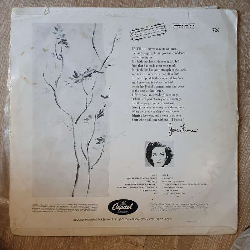 Jane Froman  Faith - Vinyl LP Record - Opened  - Very-Good- Quality (VG-)
