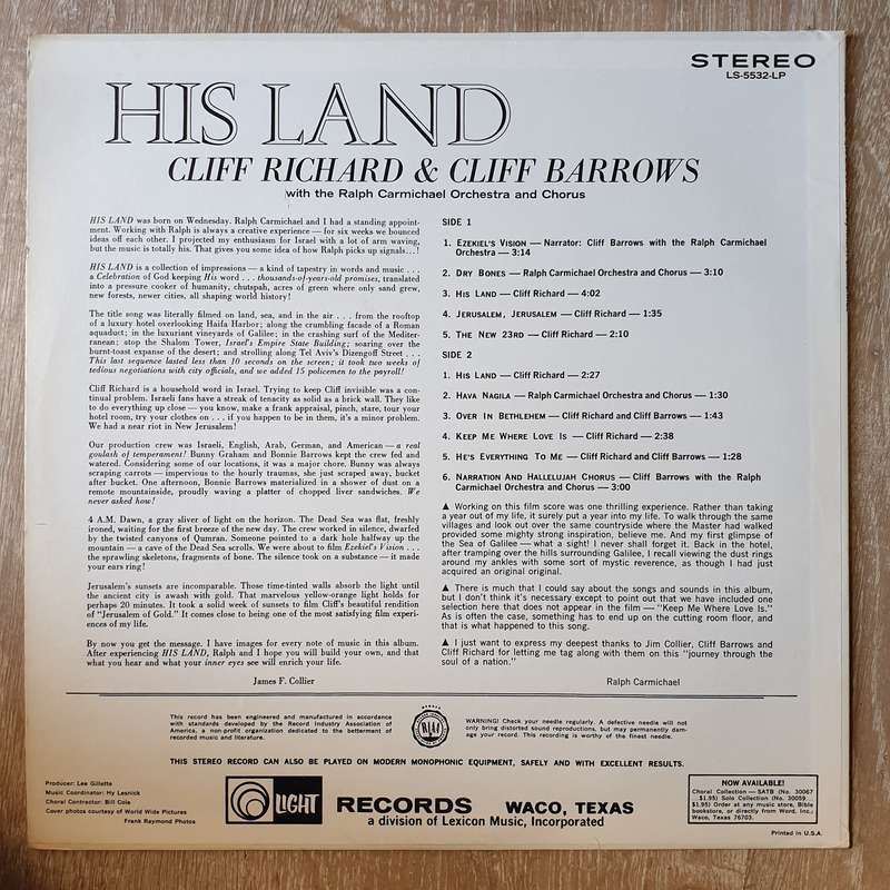 Cliff Richard & Cliff Barrows with The Ralph Carmichael Orchestra and Chorus  His Land -  V...