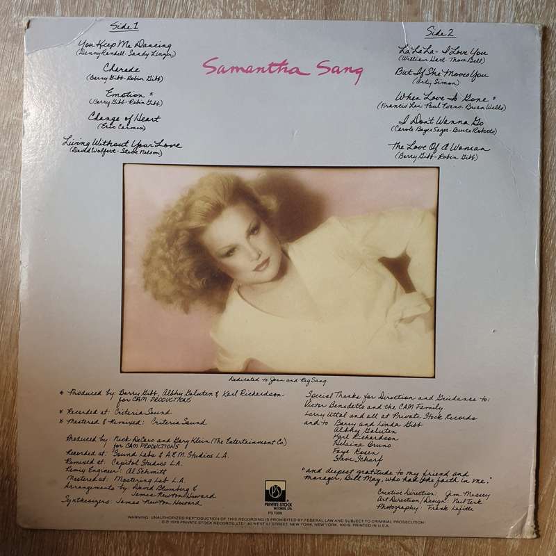 Samantha Sang  Emotion -  Vinyl LP Record - Very-Good+ Quality (VG+)