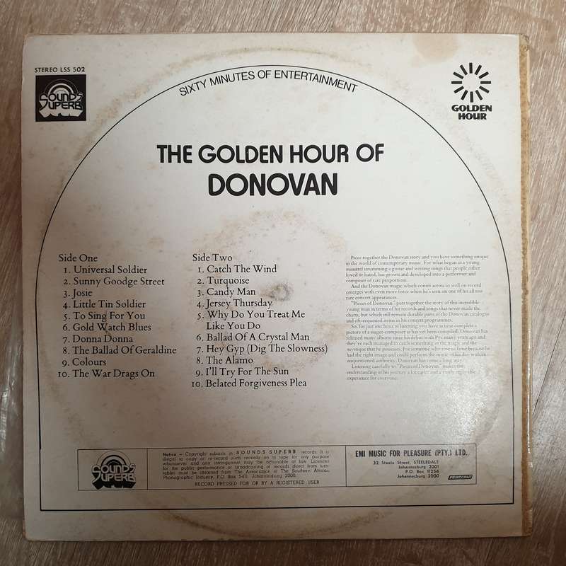 Donovan  Golden Hour Of Donovan  Vinyl LP Record  (VG)