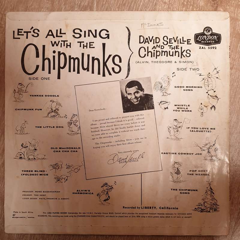 David Seville And The Chipmunks  Let's All Sing With The Chipmunks - Vinyl LP Record - Open...