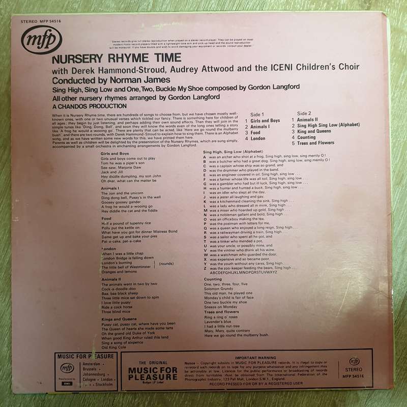 Nursery Rhyme Time - Iceni Childrens Choir  Vinyl LP Record - Opened  - Very-Good Quality (VG)