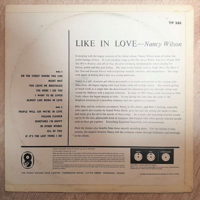Nancy Wilson With Billy May And His Orchestra  Like In Love - Vinyl LP Record - Very-Good+ ...
