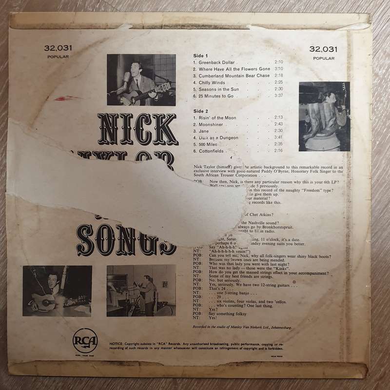 Nick Taylor  Folk Songs - Vinyl LP Record - Opened  - Good Quality (G)