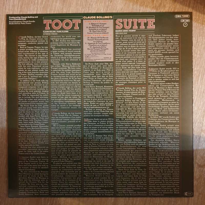 Claude Bolling  Toot Suite -  Vinyl LP Record - Very-Good+ Quality (VG+)