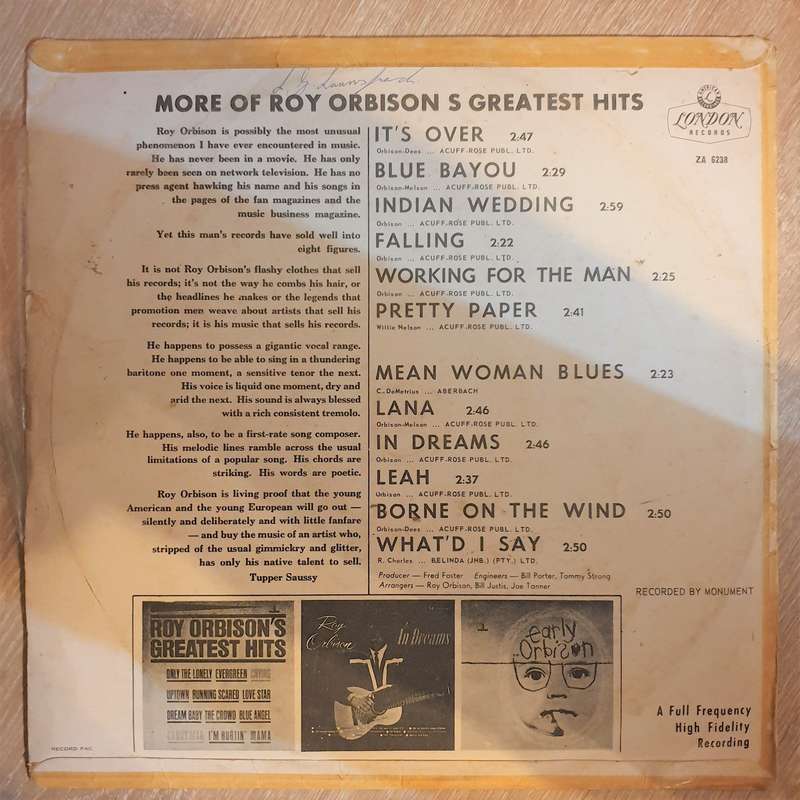 Roy Orbison - More Of Roy Orbison's Greatest Hits - Vinyl LP Record - Opened  - Good+ Quality (G+)