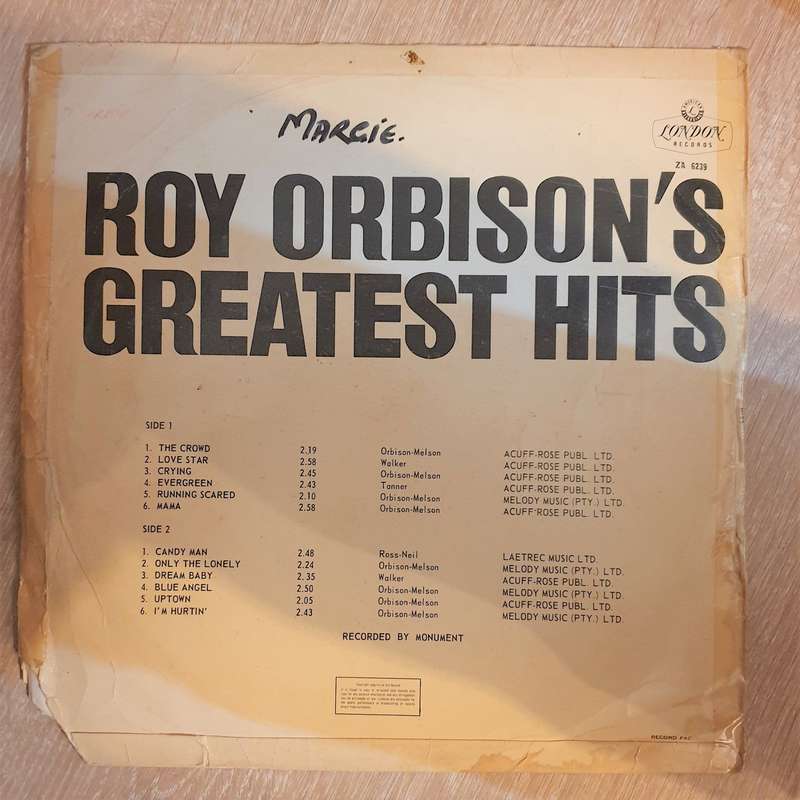 Roy Orbison's Greatest Hits  Vinyl LP Record - Opened  - Good+ Quality (G)