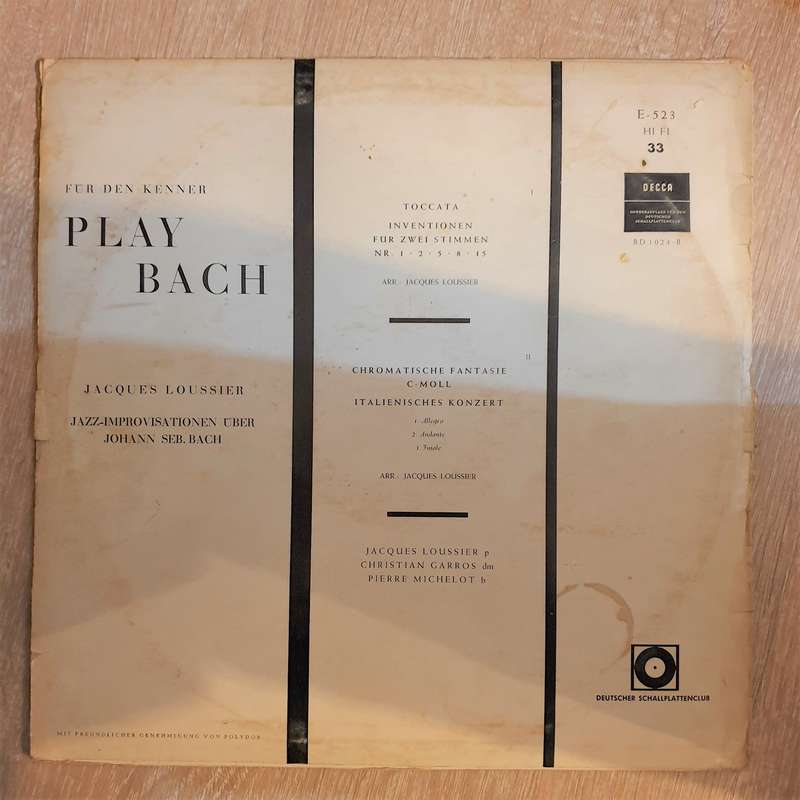 Jacques Loussier  Play Bach - Jazz Improvisation  Vinyl LP Record - Opened  - Good+ Q...