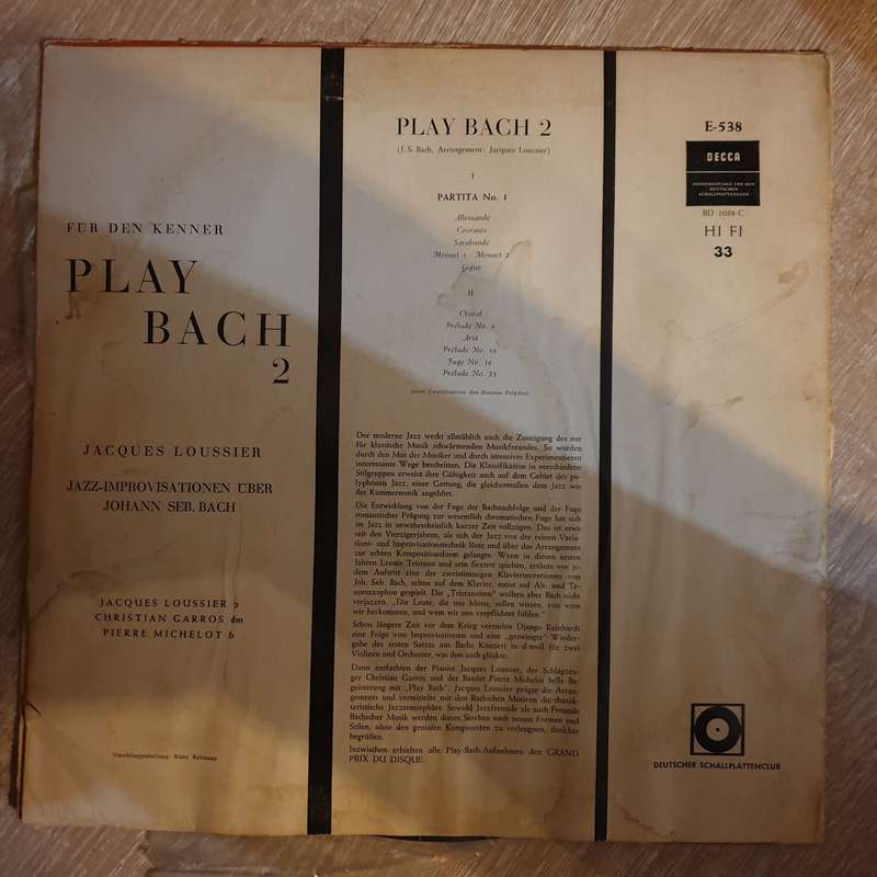 Jacques Loussier  Play Bach 2 - Jazz Improvisation  Vinyl LP Record - Opened - Very-G...
