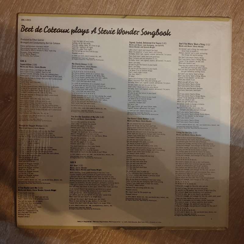 Bert De Coteaux  A Stevie Wonder Songbook -  Vinyl LP Record - Very-Good+ Quality (VG+)