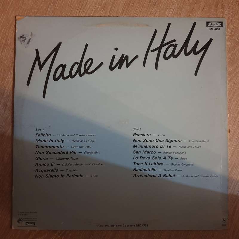 Made in Italy -  16 Great Italian Love Songs - Vinyl LP Record - Very-Good+ Quality (VG+)