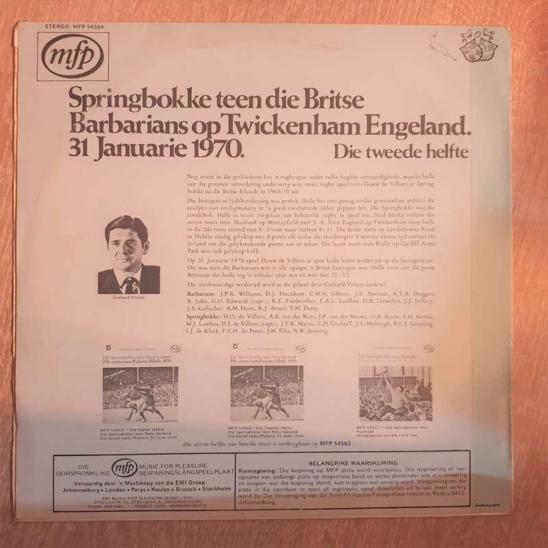 Sprinbokke teen die Britse - Barbarians op Twickenham England 31 January 1970 - Rugby Sprinboks -...