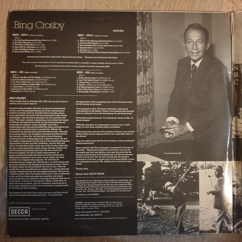 Bing Crosby  Bing 1975-1976 - Double Vinyl LP Record - Very-Good+ Quality (VG+)