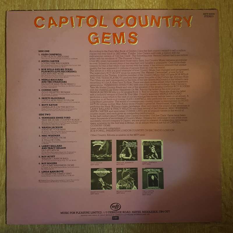 Capitol Country Gems - Original Artists - Vinyl LP Record - Very-Good+ Quality (VG+)