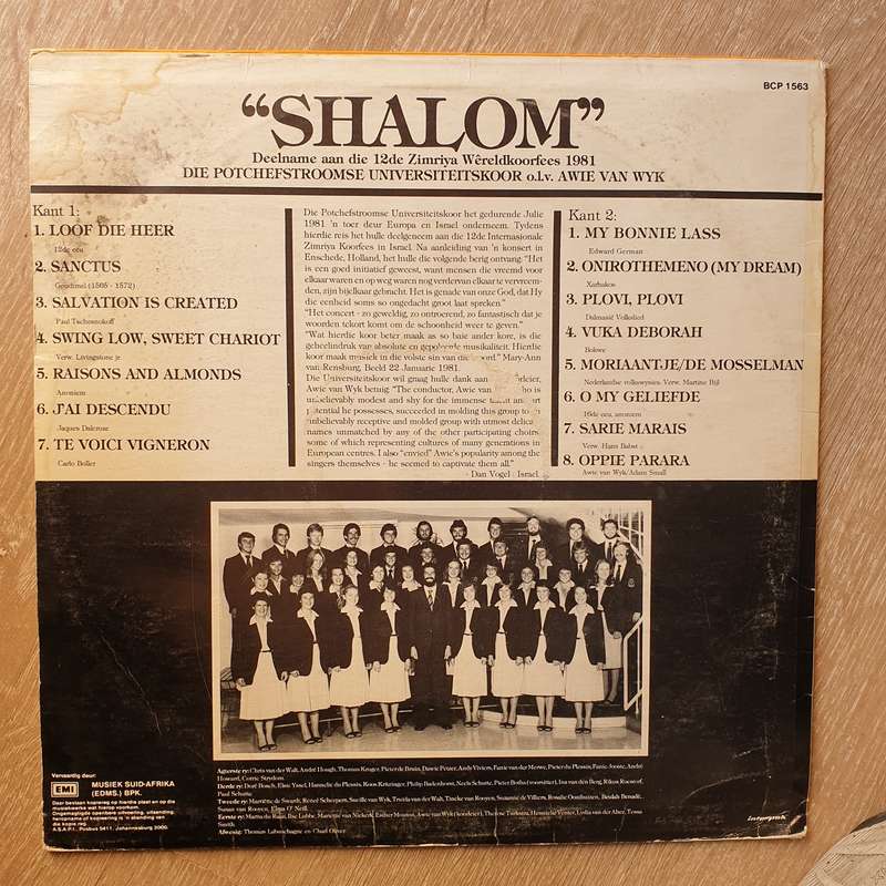Potchefstoomse UniversiteitsKoor - Awie van Wyk - Shalom  Vinyl LP Record - Opened  - Very-...
