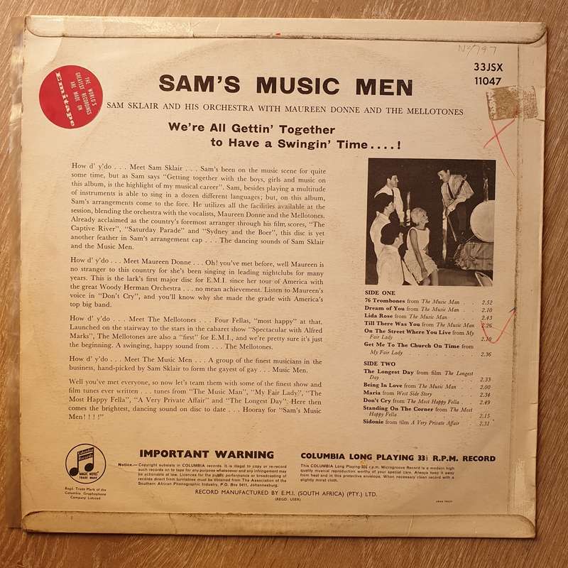 Sam Sklair - Sams Music Men with Maureen Donne and the Mellotones  - Vinyl LP Record - Very-Good+...