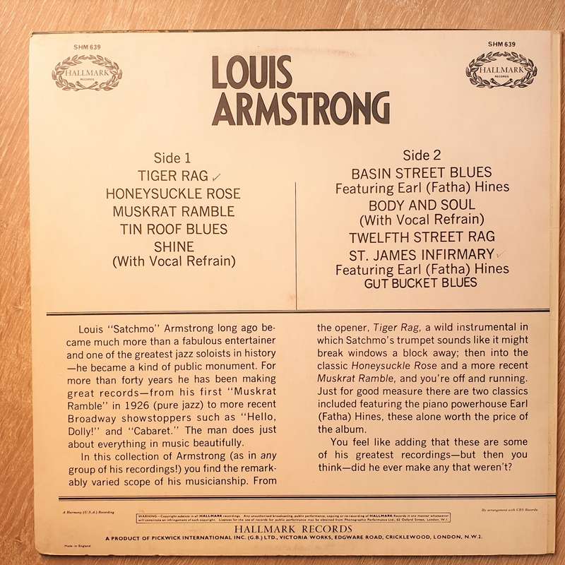 Louis Armstrong  Louis Armstrong (UK) -  Vinyl LP Record - Very-Good+ Quality (VG+)