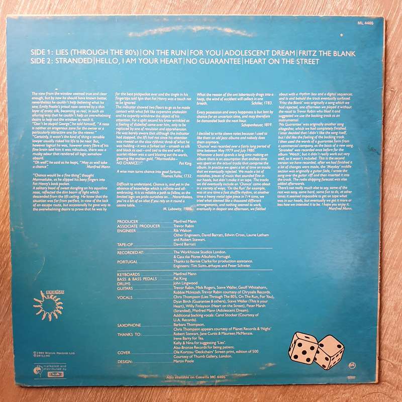 Manfred Mann's Earth Band  Chance - Vinyl LP Record - Very-Good+ Quality (VG+)