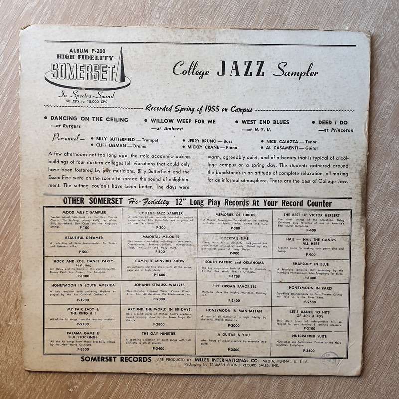 College Jazz Sampler - Billy Butterfield And The Essex Five  Vinyl LP Record - Good Quality...