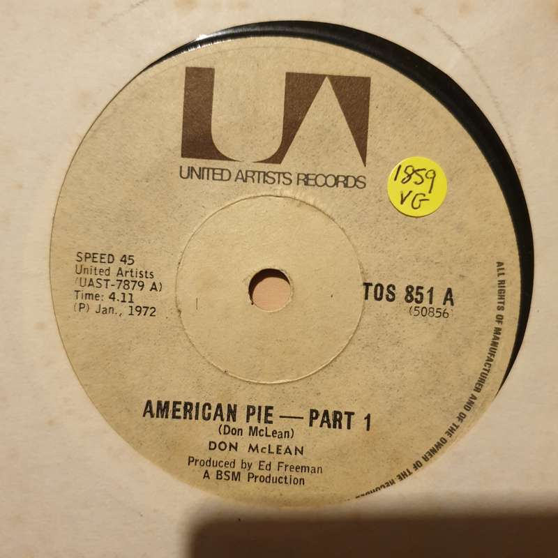 Don McLean  American Pie - Vinyl 7" Record - Opened  - Very-Good Quality (VG)